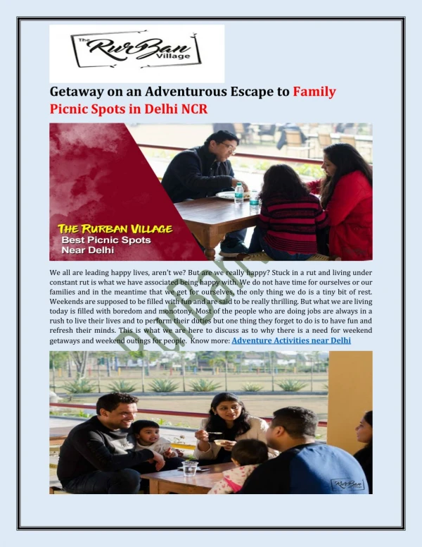 Getaway on an Adventurous Escape to Family Picnic Spots in Delhi NCR
