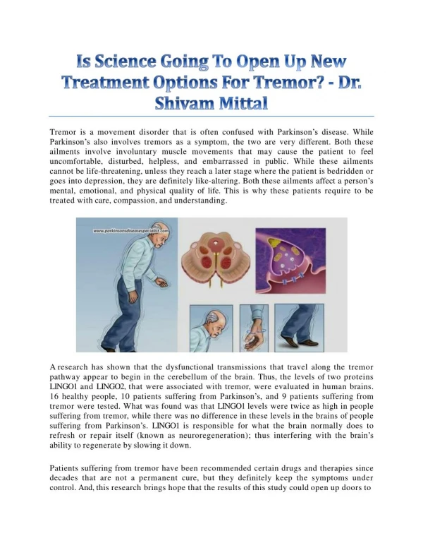 Is Science Going To Open Up New Treatment Options For Tremor? - Dr. Shivam Mittal