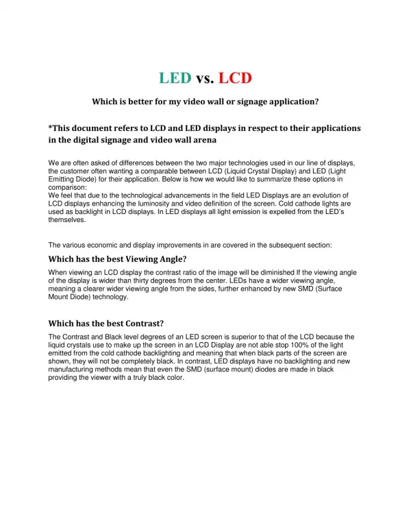 LED vs LCD - Which is better for my videowall or signage application?