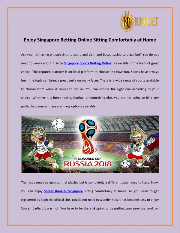 Enjoy Singapore Betting Online Sitting Comfortably at Home