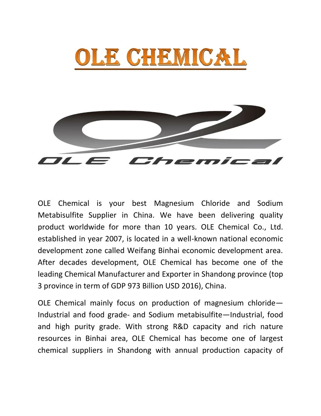 ole chemical is your best magnesium chloride