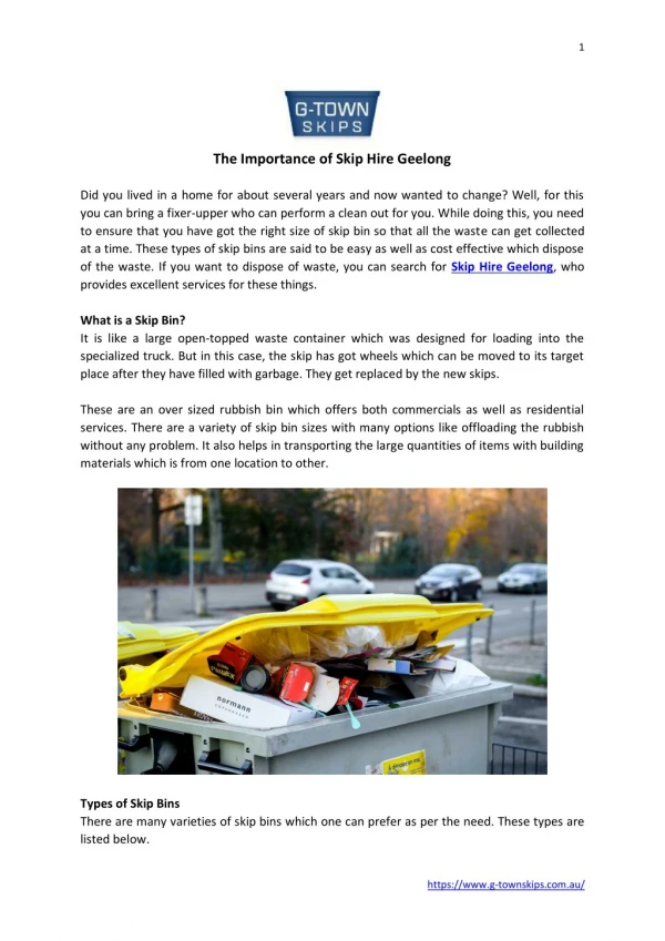 The Importance of Skip Hire Geelong | G-Town Skips