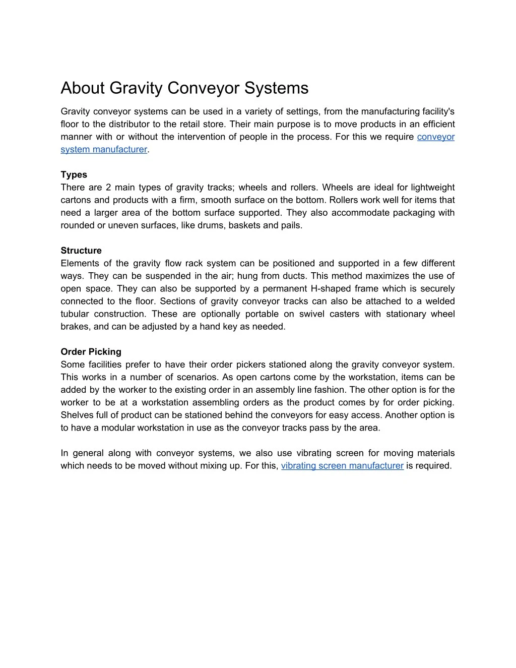 about gravity conveyor systems