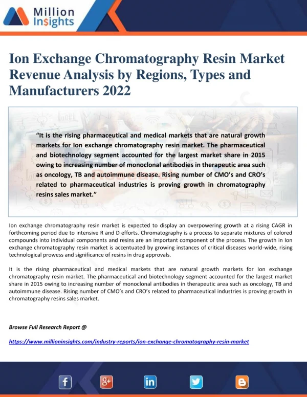 Ion Exchange Chromatography Resin Market Revenue Analysis by Regions, Types and Manufacturers 2022