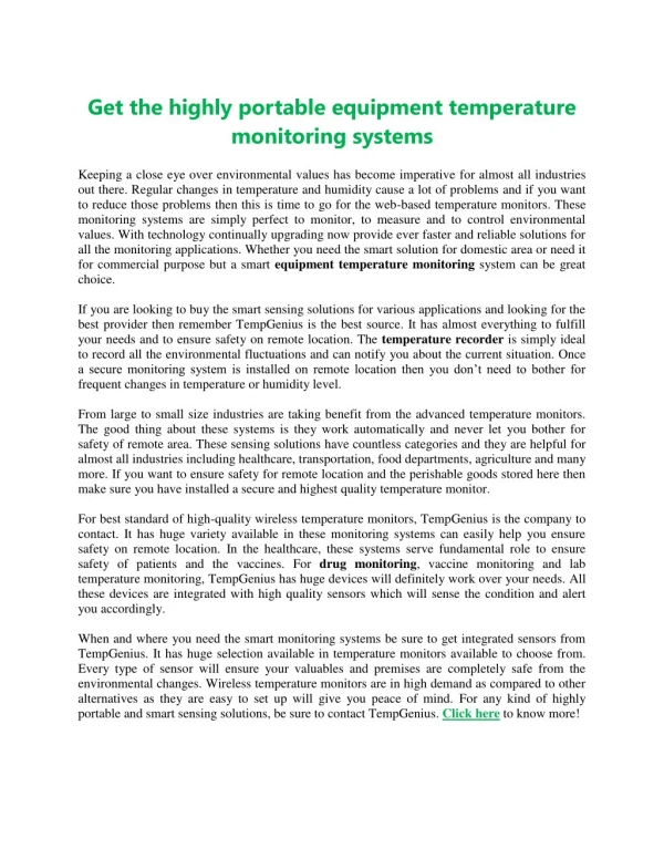 Get the highly portable equipment temperature monitoring systems