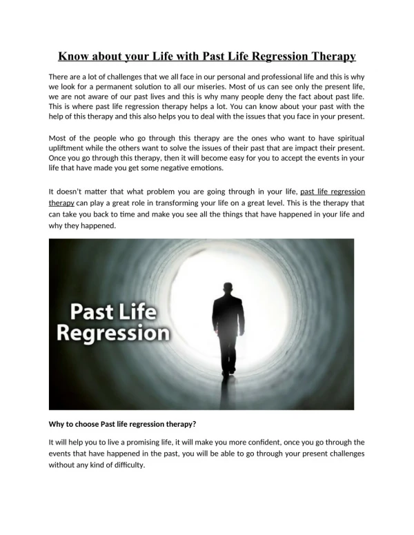 Know about your Life with Past Life Regression Therapy - Karma Healper