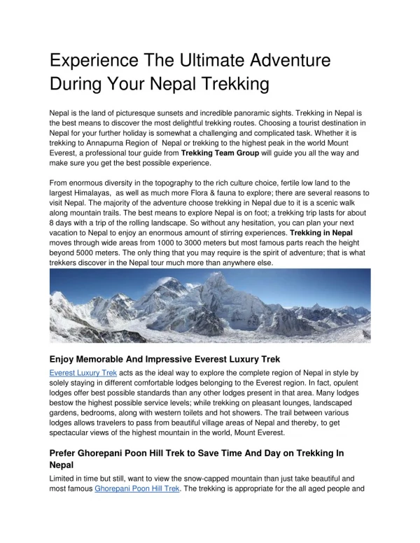 Experience The Ultimate Adventure During Your Nepal Trekking