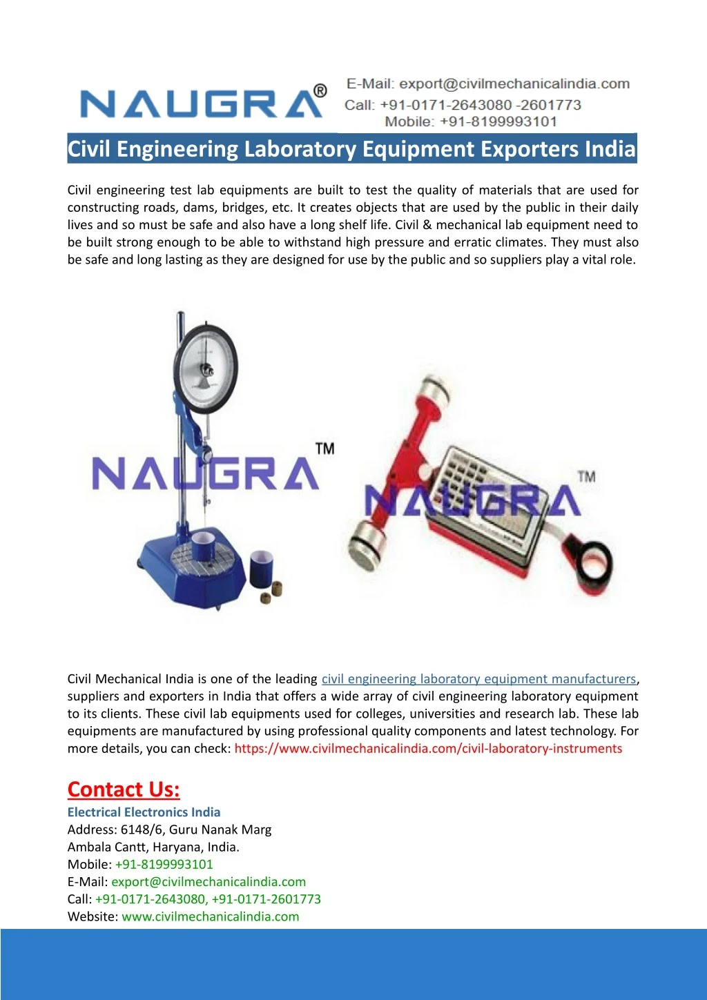 civil engineering laboratory equipment exporters