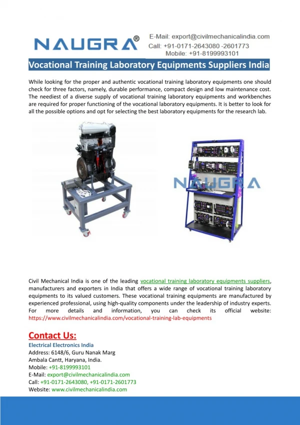 Vocational Training Laboratory Equipments Suppliers-Civil Mechanical India