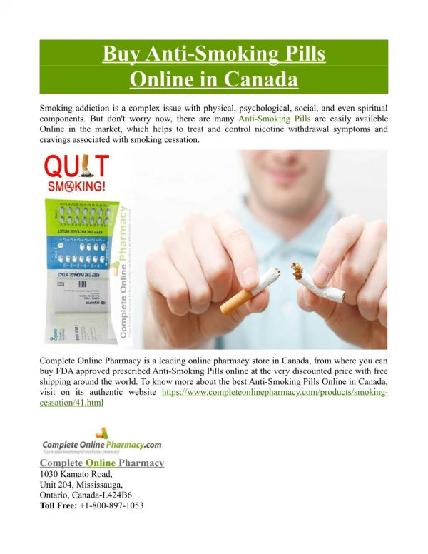 Buy Anti-Smoking Pills Online in Canada