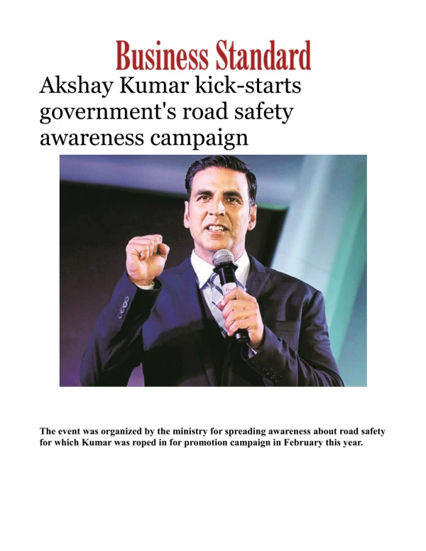 Akshay Kumar kick-starts government's road safety awareness campaign 