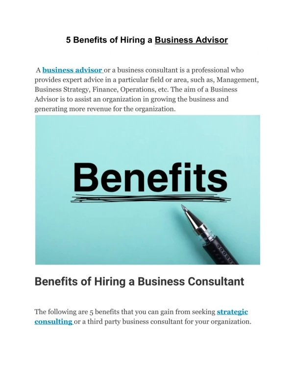 Top 5 Benefits of Hiring a Business Advisor