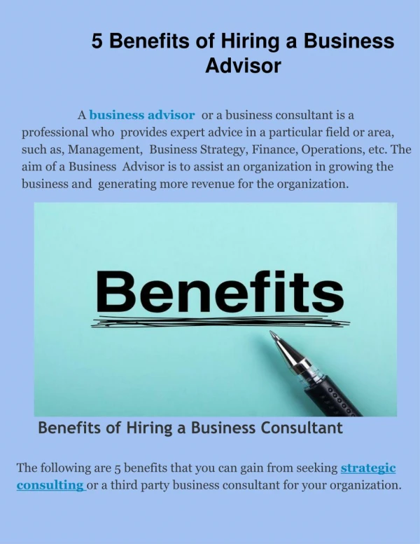 Top 5 Benefits of Hiring a Business Advisor