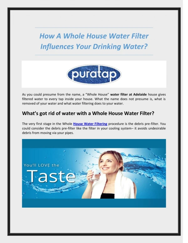 How A Whole House Water Filter Influences Your Drinking Water