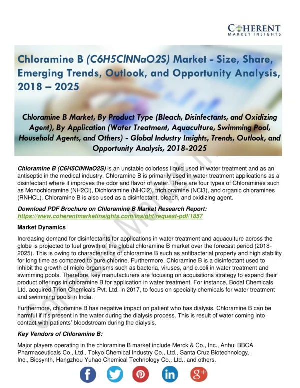 Chloramine B (C6H5ClNNaO2S) Market Growth Opportunities and Future Prospects till 2025