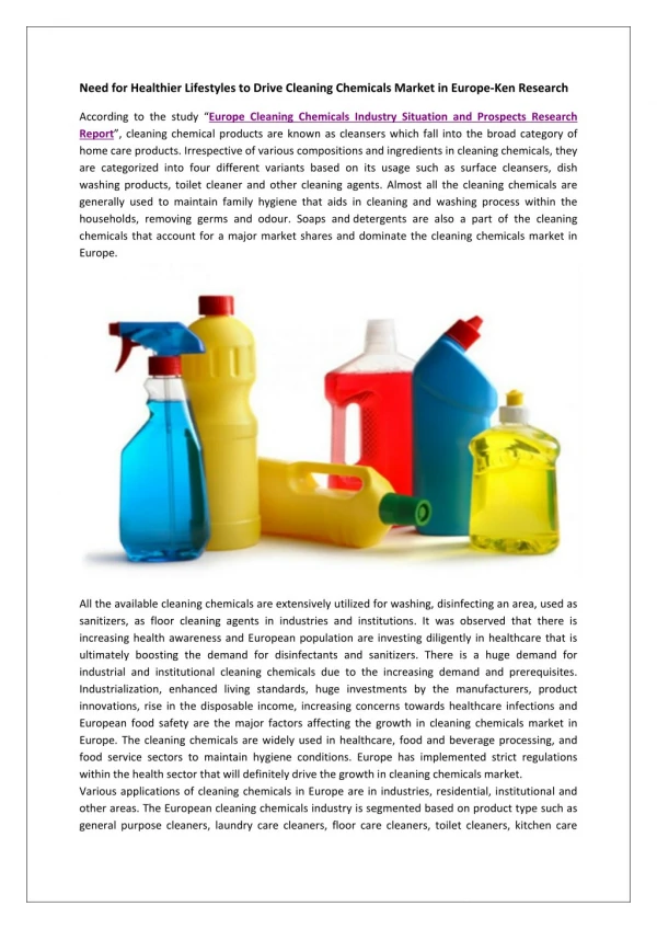 Europe Cleaning Chemicals Market Overview, Market Segmentation-Ken Research