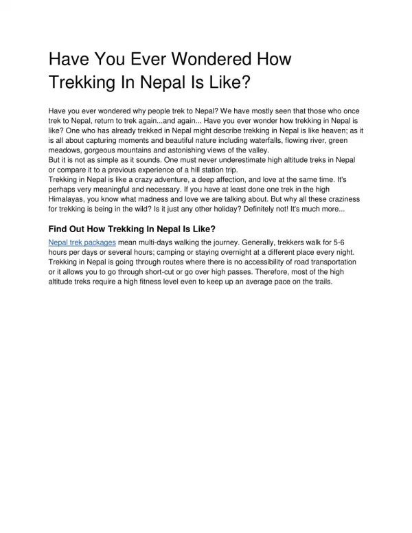 Have You Ever Wondered How Trekking In Nepal Is Like