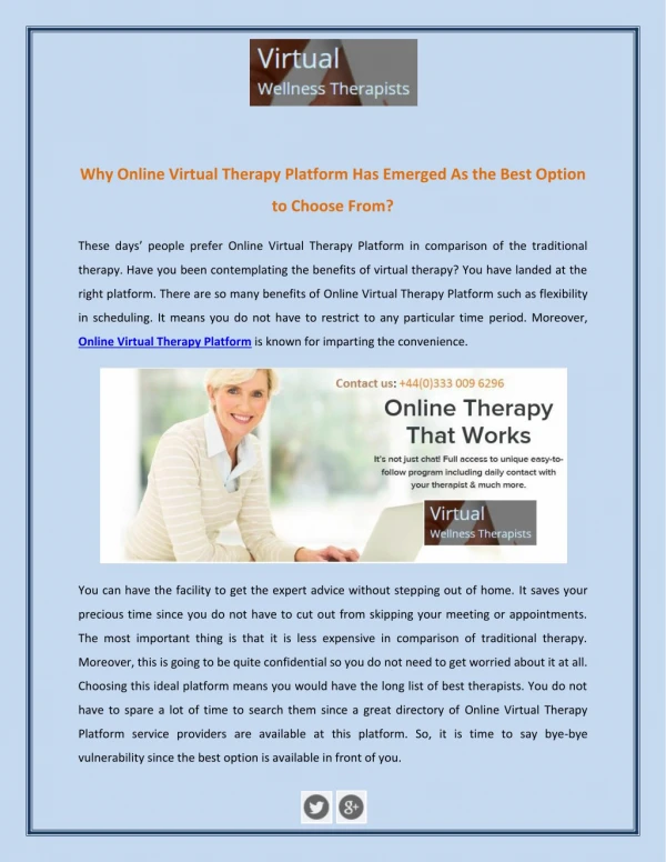Why Online Virtual Therapy Platform Has Emerged As the Best Option to Choose From?