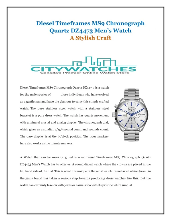 Diesel Timeframes MS9 Chronograph Quartz DZ4473 Mens Watch