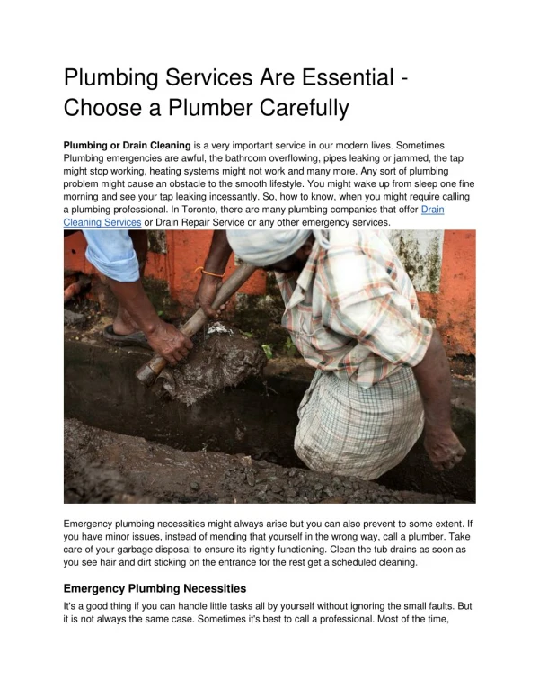 Plumbing Services Are Essential - Choose a Plumber Carefully
