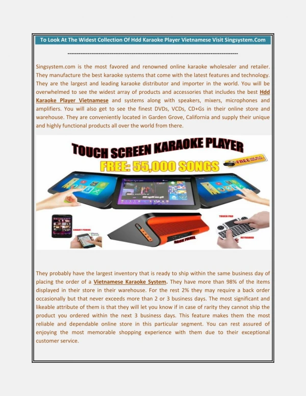 To Look At The Widest Collection Of Hdd Karaoke Player Vietnamese Visit Singsystem.Com