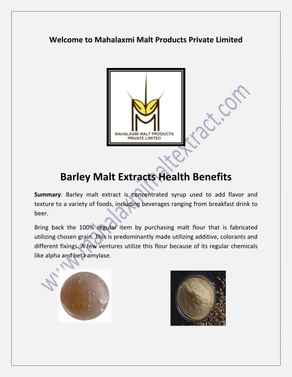 barley malt extract, Malted milk food in India, Malt flour in India