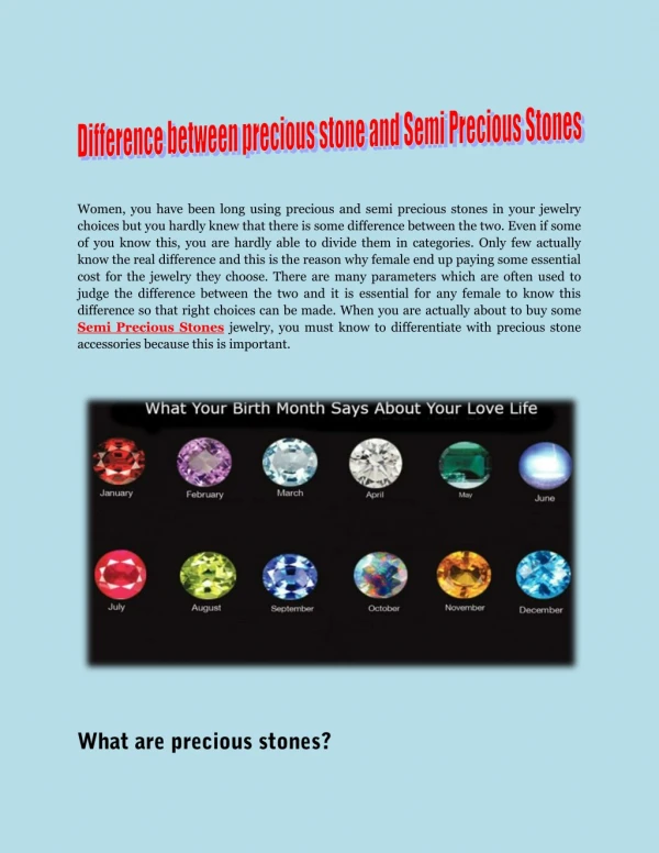 Difference between precious stone and Semi Precious Stones