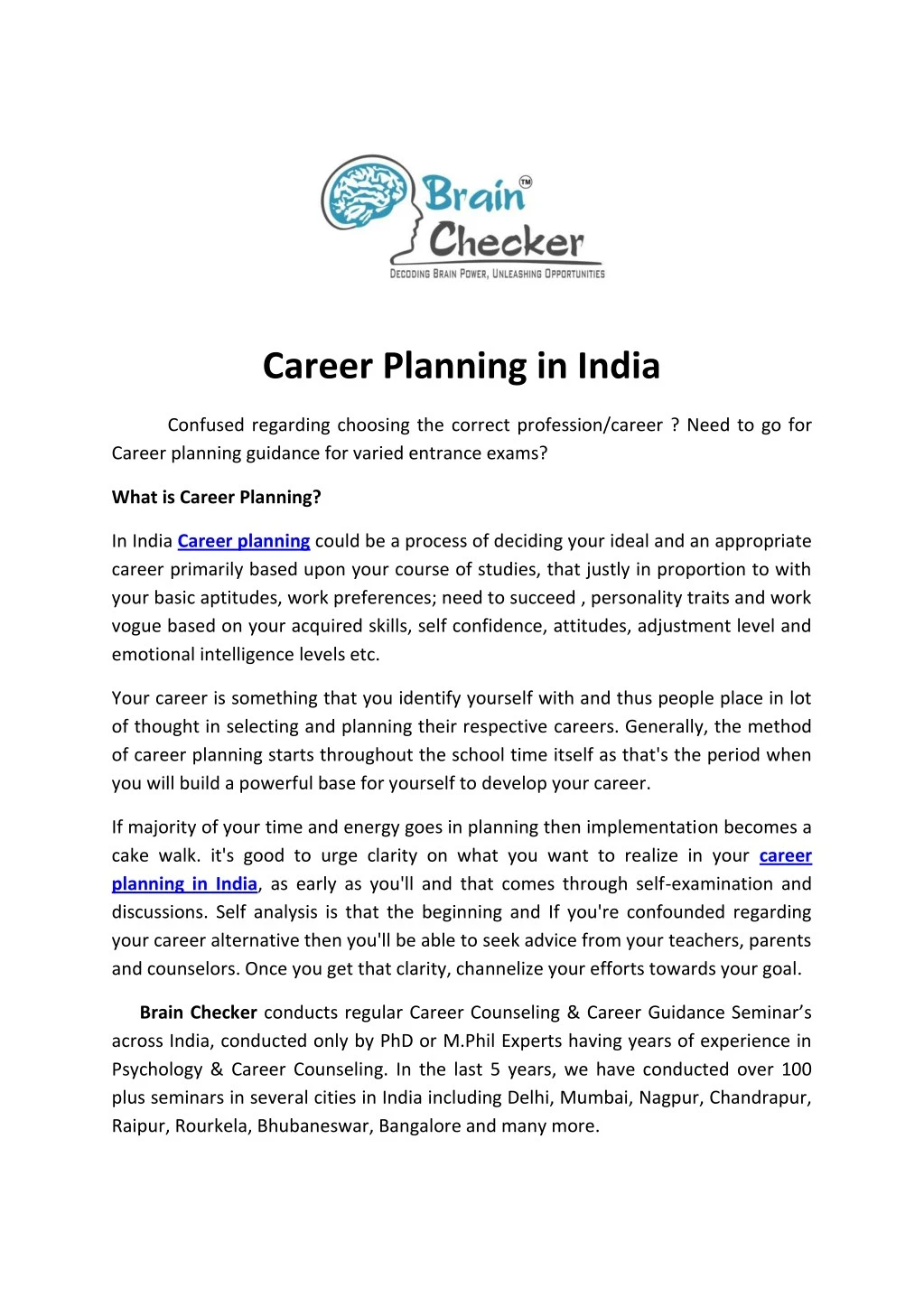career planning in india
