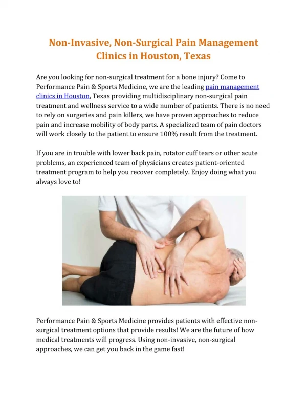 Pain Management Clinics Houston | Performance Pain and Sports Medicine