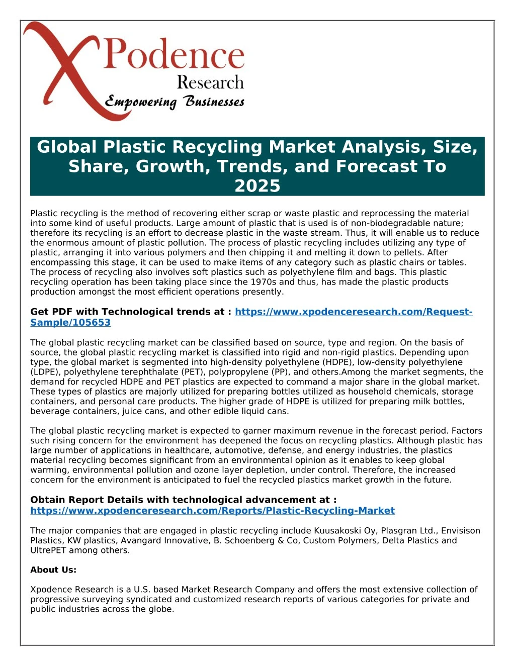 global plastic recycling market analysis size