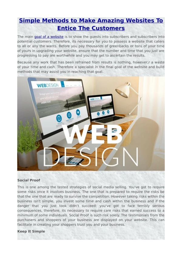 Simple Methods to Make Amazing Websites To Entice The Customers