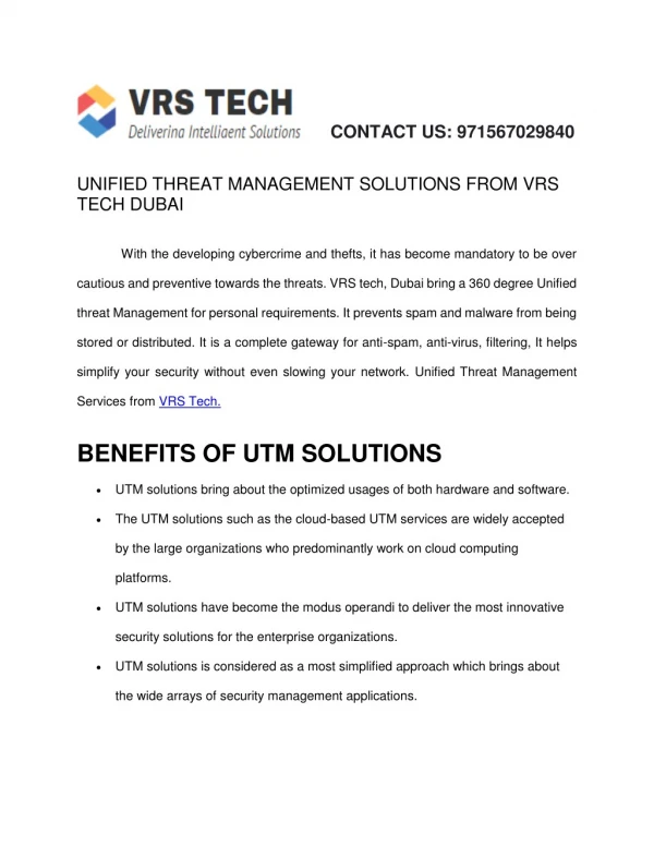 VRS TECH Unified Threat management Solutions Dubai UAE