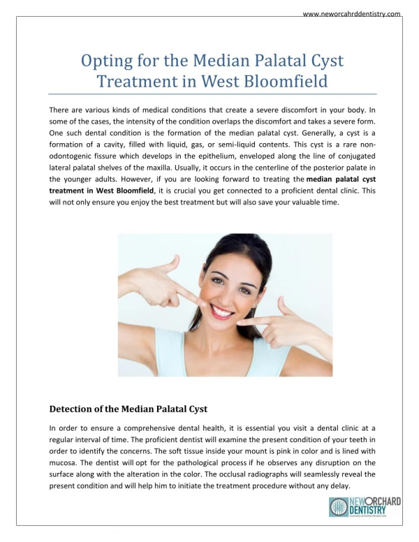 Opting for the Median Palatal Cyst Treatment in West Bloomfield | New Orchard Dentistry