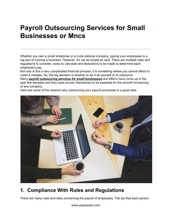 Payroll Outsourcing Services for Small Businesses or Mncs