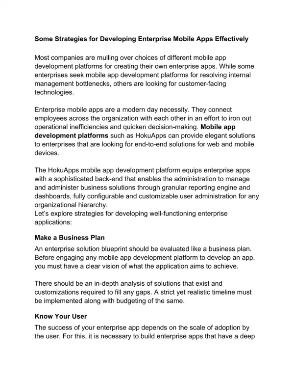 some strategies for developing enterprise mobile