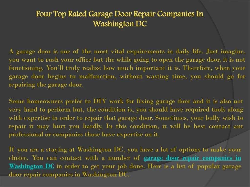 four top rated garage door repair companies