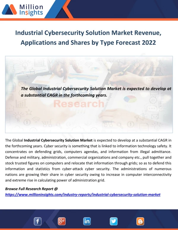 Industrial Cybersecurity Solution Market Revenue, Applications and Shares by Type Forecast 2022