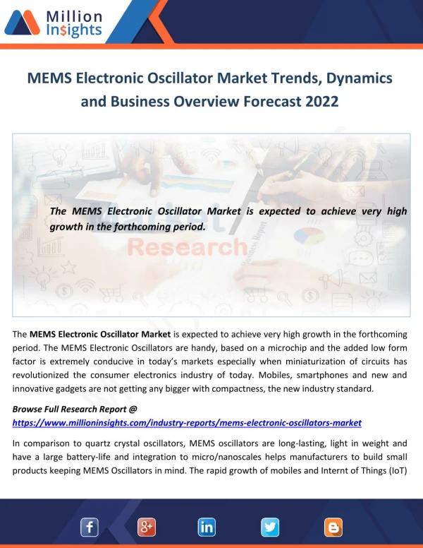 MEMS Electronic Oscillator Market Trends, Dynamics and Business Overview Forecast 2022