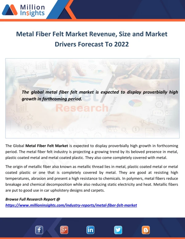 Metal Fiber Felt Market Revenue, Size and Market Drivers Forecast To 2022