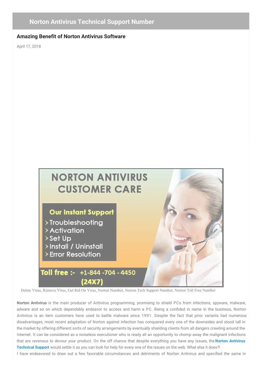 norton antivirus technical support number