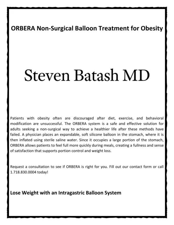 ORBERA Non-Surgical Balloon Treatment for Obesity