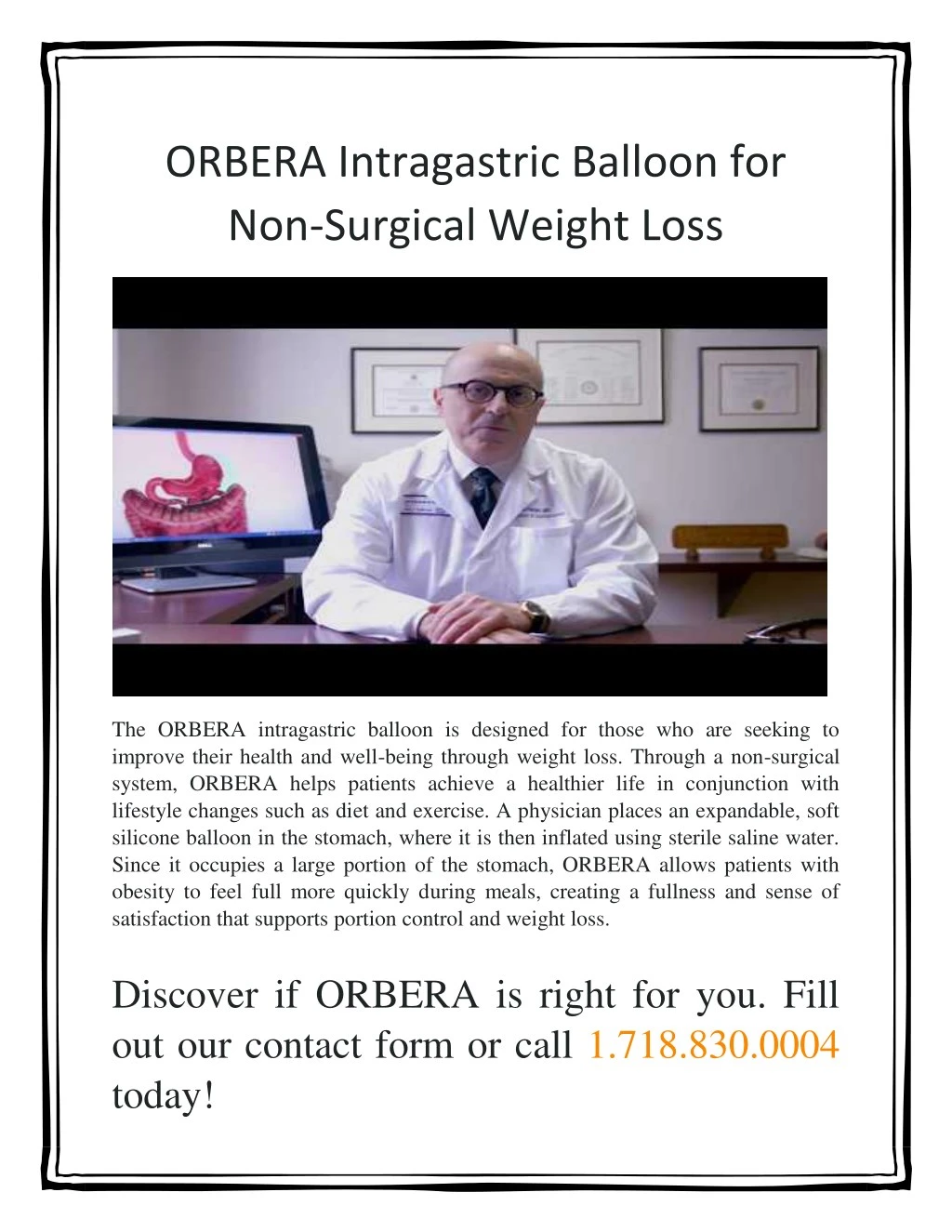 orbera intragastric balloon for non surgical