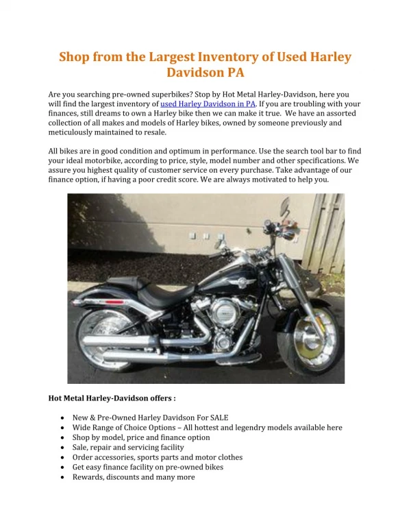 Used Harley Davidson PA | Hot Metal Harley Davidson