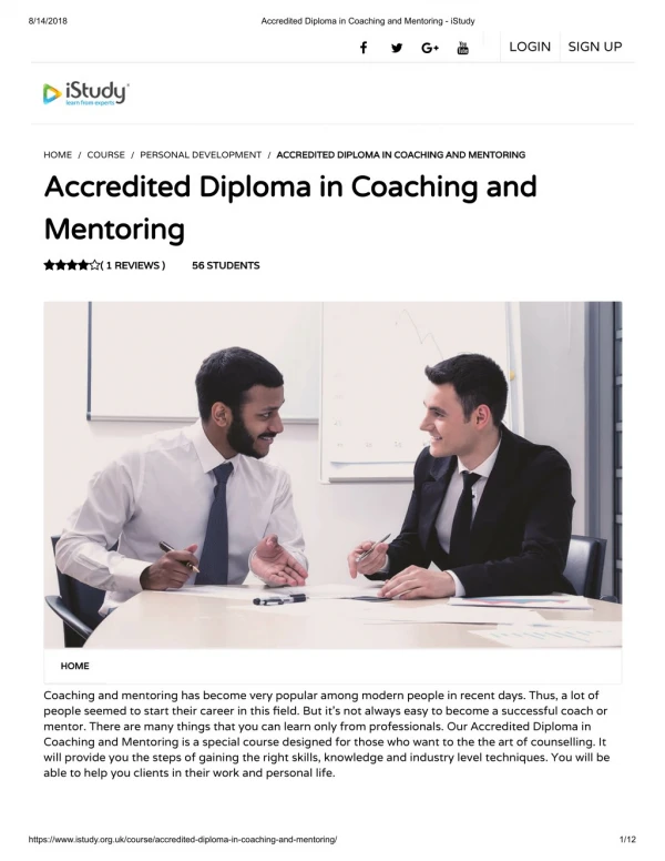 Accredited Diploma in Coaching and Mentoring - istudy