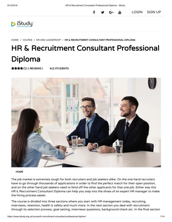 HR & Recruitment Consultant Professional Diploma - istudy