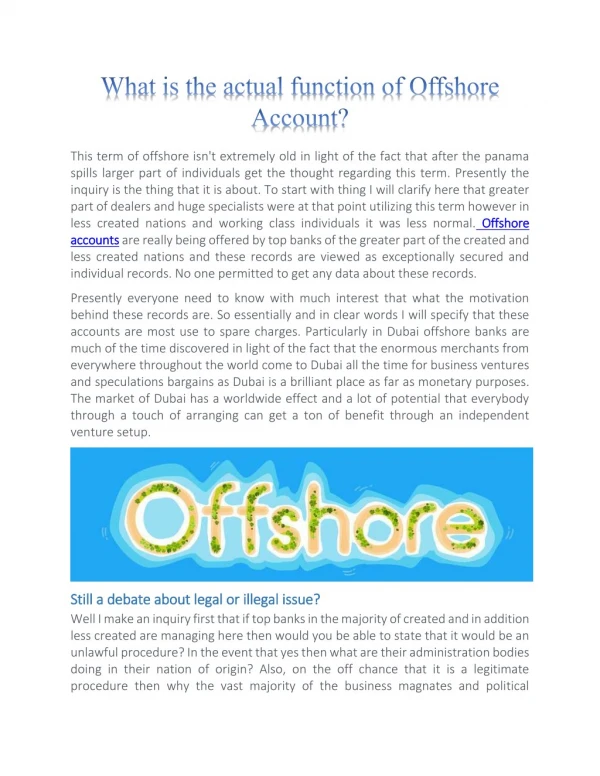 What is the actual function of Offshore Account?
