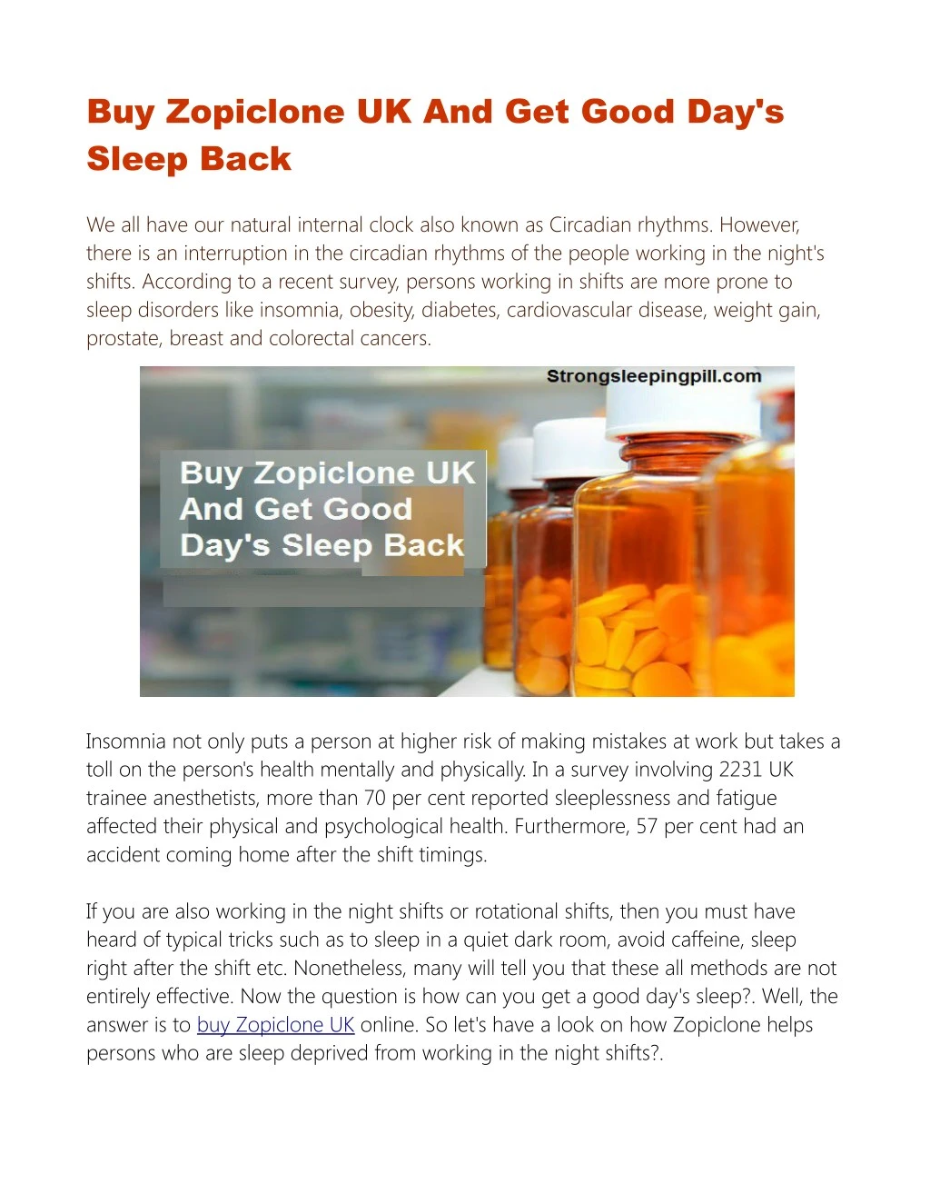 buy zopiclone uk and get good day s sleep back