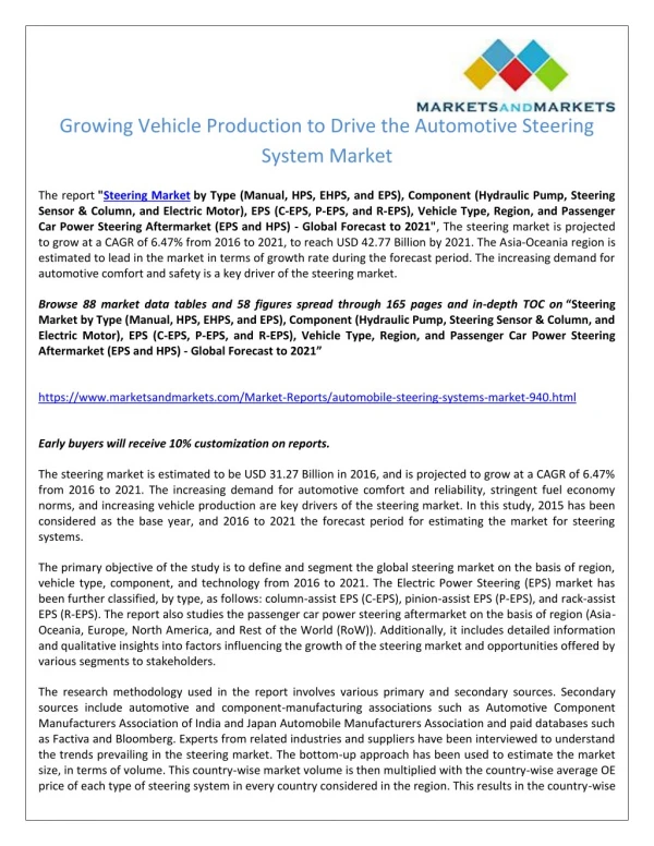 Increasingly Stringent Fuel Efficiency Norms to Drive the Demand for Electronically Assisted Steering Systems