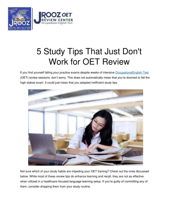 5 Study Tips That Just Don't Work for OET Review