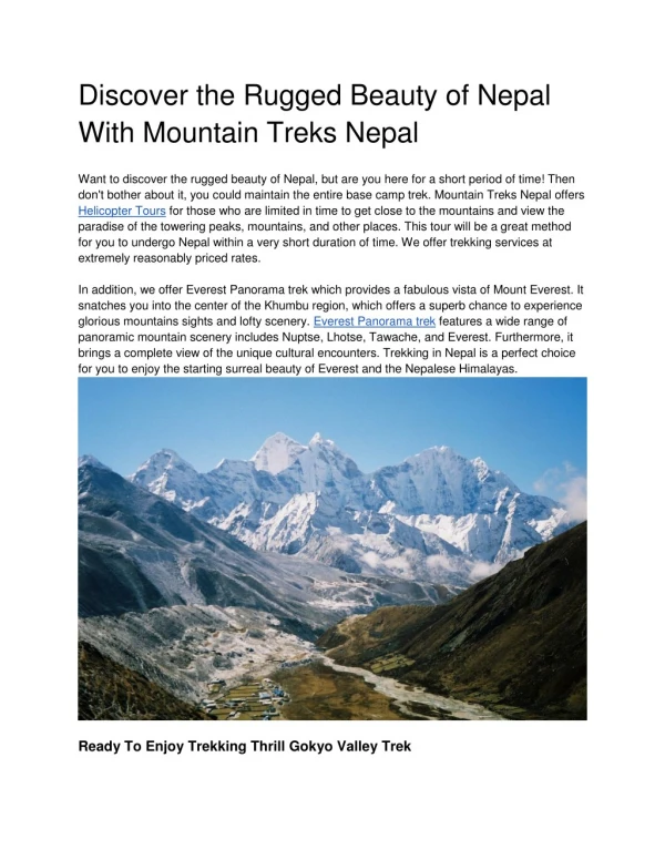 Discover the Rugged Beauty of Nepal With Mountain Treks Nepal